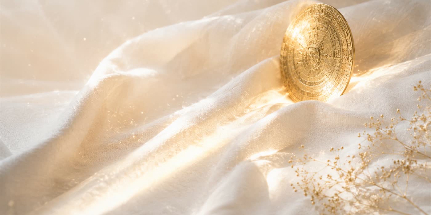 Weiße Seide mit einer goldenen Scheibe und feinem Goldstaub